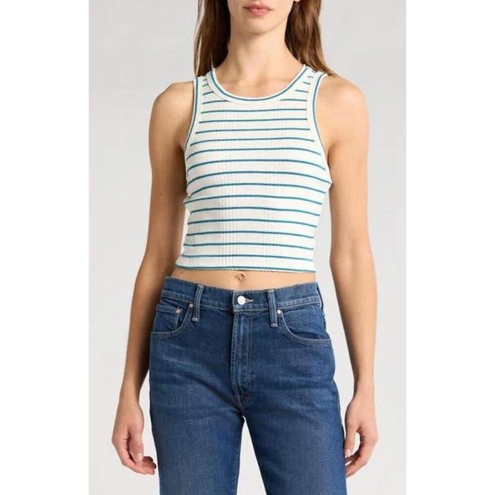 MOTHER The Chin Ups Chop Soft Cotton Stretch Striped Tank Top Women's Medium New